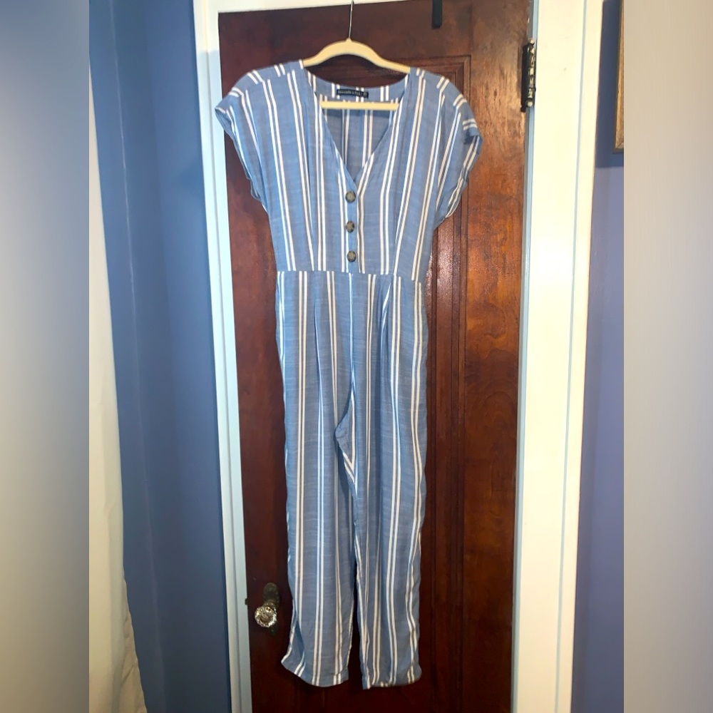 XS blue & white stripe jumpsuit
